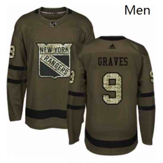 Mens Adidas New York Rangers 9 Adam Graves Authentic Green Salute to Service NHL Jersey